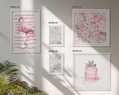 Set slika iznad kauča elegantni ružičasti detalji s motivom flaminga i cvijeća