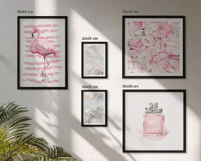 Set slika iznad kauča elegantni ružičasti detalji s motivom flaminga i cvijeća