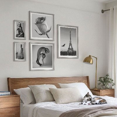 Set slika iznad kauča Elegantni crno-bijeli Pariz