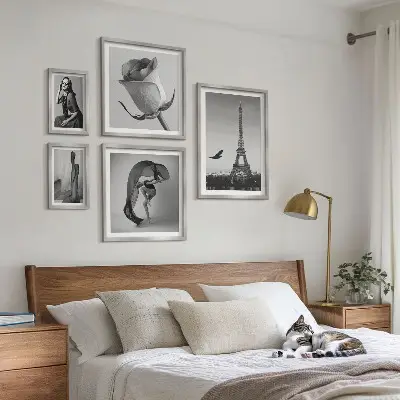 Set slika iznad kauča elegantni crno-bijeli prizori Pariza
