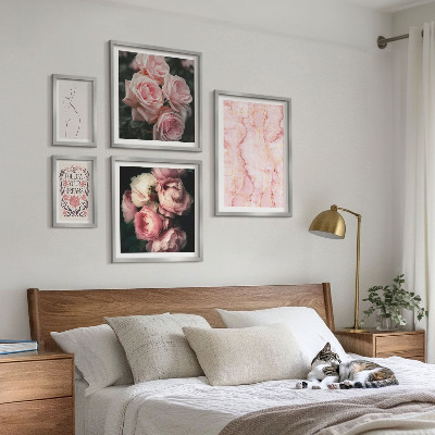 Set 5 slika u okviru Ružičasto cvijeće u boho stilu