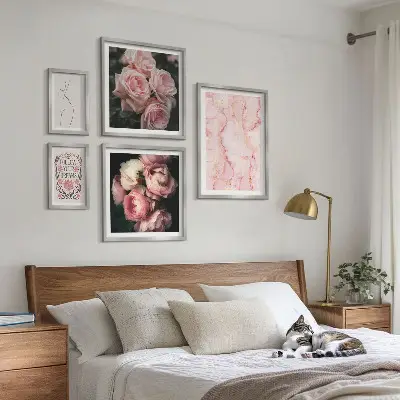 Ružičasto cvijeće u boho stilu set od 5 slika u okviru