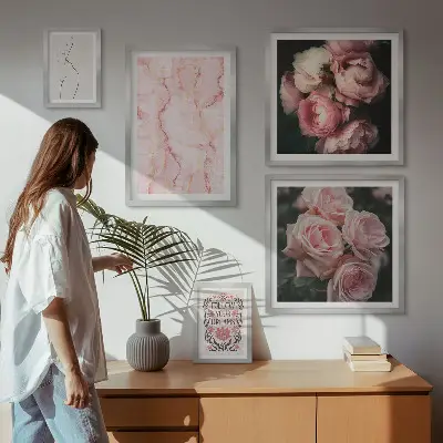 Ružičasto cvijeće u boho stilu set od 5 slika u okviru