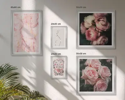 Ružičasto cvijeće u boho stilu set od 5 slika u okviru
