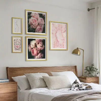 Ružičasto cvijeće u boho stilu set od 5 slika u okviru