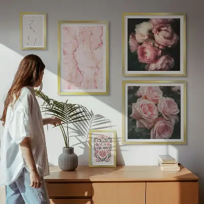 Ružičasto cvijeće u boho stilu set od 5 slika u okviru