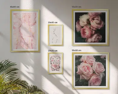 Ružičasto cvijeće u boho stilu set od 5 slika u okviru