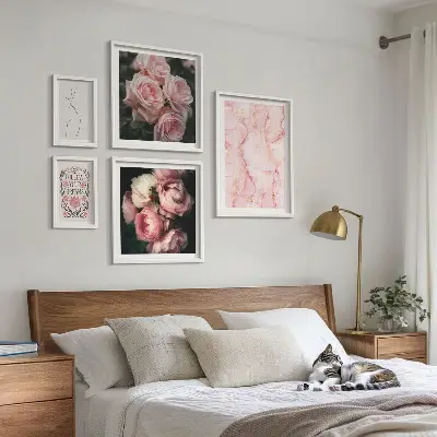 Ružičasto cvijeće u boho stilu set od 5 slika u okviru