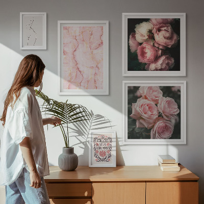 Set 5 slika u okviru Ružičasto cvijeće u boho stilu