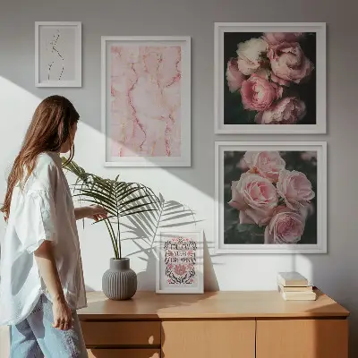 Ružičasto cvijeće u boho stilu set od 5 slika u okviru