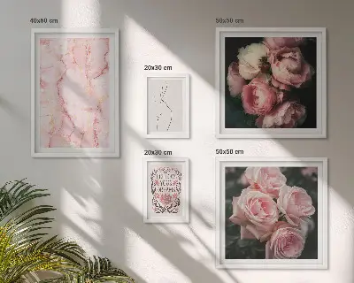 Ružičasto cvijeće u boho stilu set od 5 slika u okviru