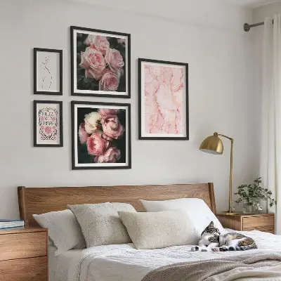 Ružičasto cvijeće u boho stilu set od 5 slika u okviru