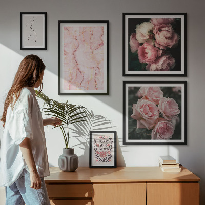 Set 5 slika u okviru Ružičasto cvijeće u boho stilu