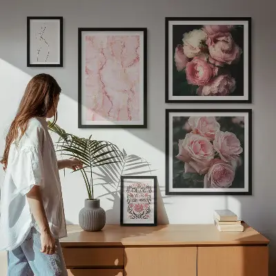 Ružičasto cvijeće u boho stilu set od 5 slika u okviru