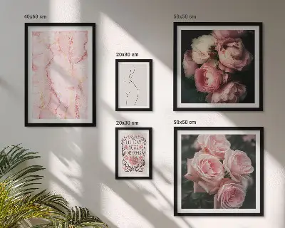 Ružičasto cvijeće u boho stilu set od 5 slika u okviru