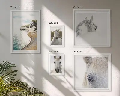 Set slika za iznad kauča motivi konja na plaži s minimalističkim prikazom prirode