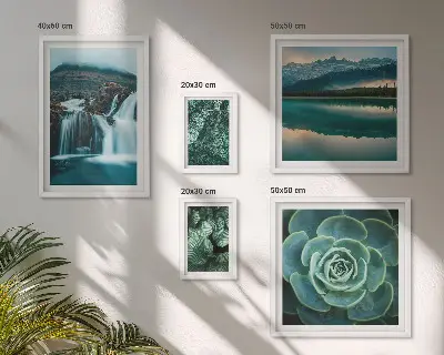 Poliptih u okviru zelene biljke sa motivom slapova u prirodi