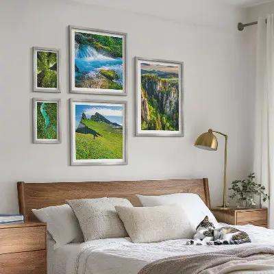 Set 5 slika u okviru krajolici s motivima planina, rijeka i šuma