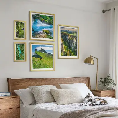 Set 5 slika u okviru krajolici s motivima planina, rijeka i šuma
