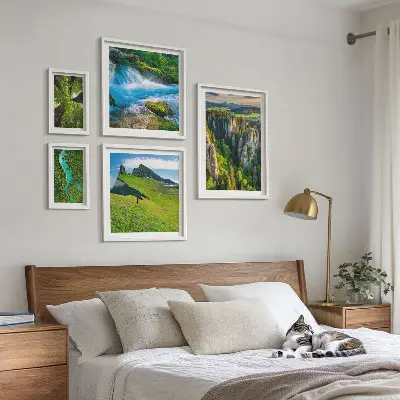 Set 5 slika u okviru krajolici s motivima planina, rijeka i šuma