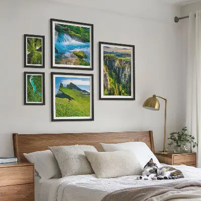 Set 5 slika u okviru krajolici s motivima planina, rijeka i šuma
