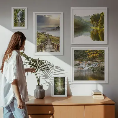 Set od 5 slika u okviru prirodni krajolici sa slapovima i šumskim stazama