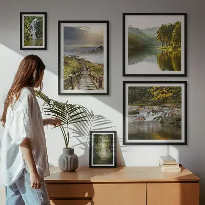 Set od 5 slika u okviru prirodni krajolici sa slapovima i šumskim stazama