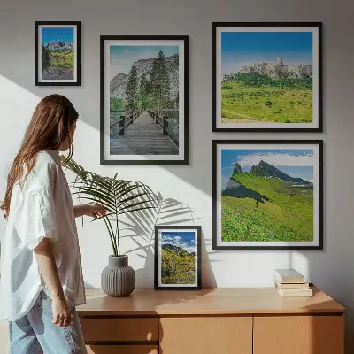Slapovi planinskih krajolika set slika iznad kauča