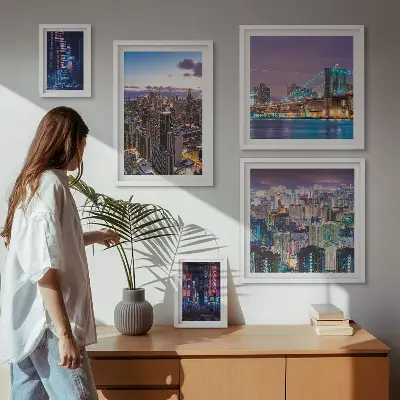Set od 5 slika u okviru gradski noćni pejzaži s neonskim svjetlima