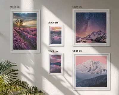 Set slika iznad kauča krajolici prirode s planinama lavande