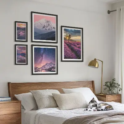Set slika iznad kauča krajolici prirode s planinama lavande