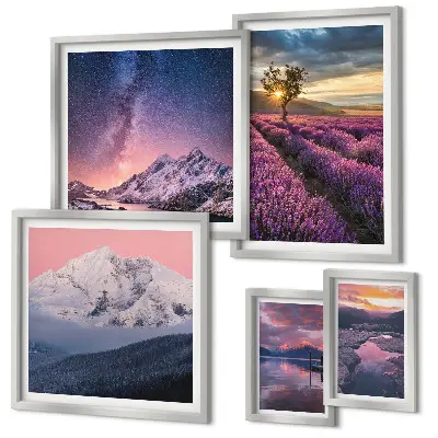 Set slika iznad kauča krajolici prirode s planinama lavande