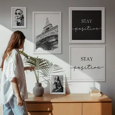 Set 5 slika u okviru elegantna grafika s motivom modnog Pariza
