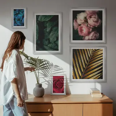 Biljni cvjetni motivi set od 5 slika u okviru