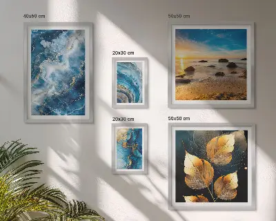 Apstraktni plavi pejzaži set slika iznad kauča
