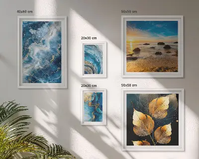 Apstraktni plavi pejzaži set slika iznad kauča