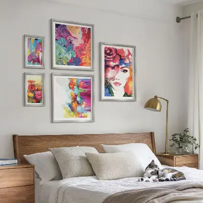 Šareni apstraktni portreti set od 5 slika u okviru