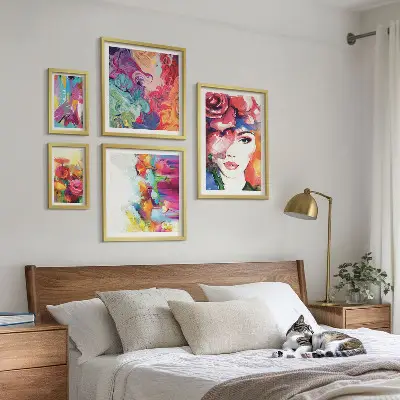 Šareni apstraktni portreti set od 5 slika u okviru