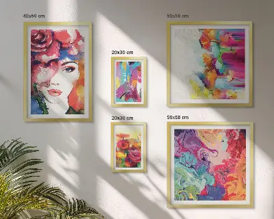 Šareni apstraktni portreti set od 5 slika u okviru