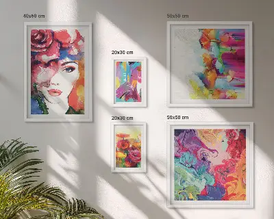 Šareni apstraktni portreti set od 5 slika u okviru