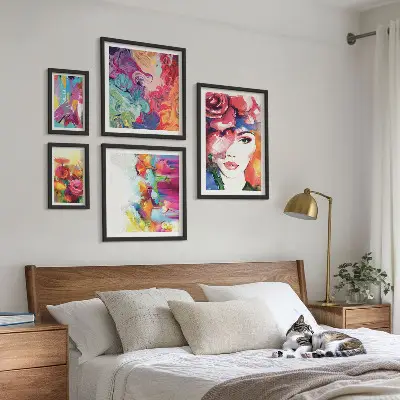 Šareni apstraktni portreti set od 5 slika u okviru