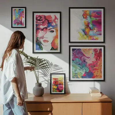 Šareni apstraktni portreti set od 5 slika u okviru