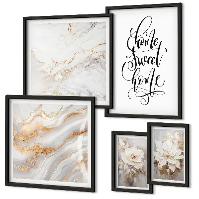 Set slika iznad kauča s motivom elegantnog cvjetnog mramora