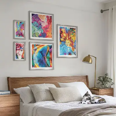 Apstraktne šarene kompozicije set od 5 slika u okviru