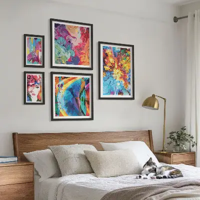 Apstraktne šarene kompozicije set od 5 slika u okviru