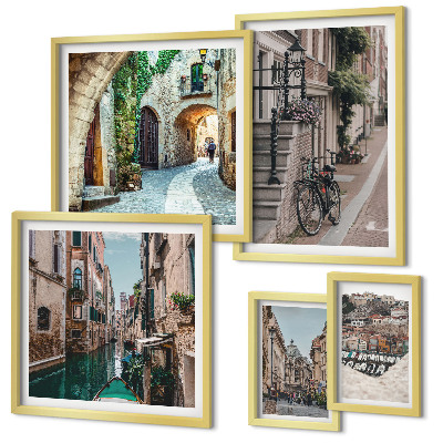 Set slika iznad kauča Šarmantne ulice s biciklima