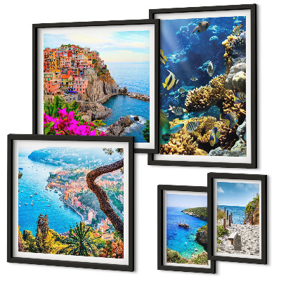 Set slika iznad kauča Primorski krajolici, ribe, plaže