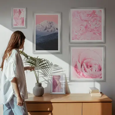 Set od 5 slika u okviru ružičasti pejzaži s motivom modernog cvijeća