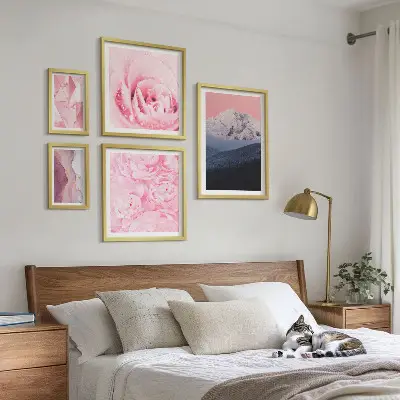 Set od 5 slika u okviru ružičasti pejzaži s motivom modernog cvijeća