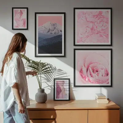 Set od 5 slika u okviru ružičasti pejzaži s motivom modernog cvijeća